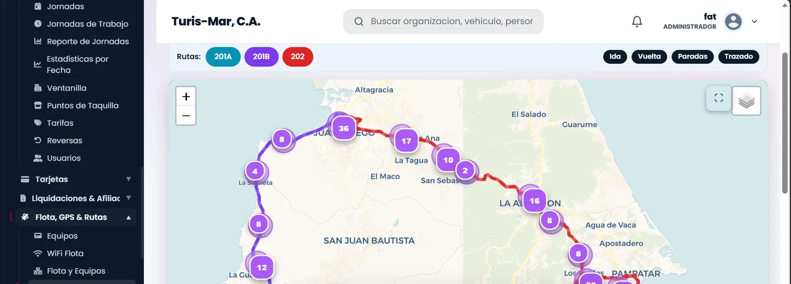 Panel de rutas en la Isla de Margarita