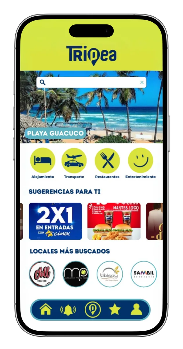 Pantalla principal de la app Tripea